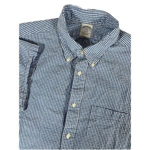 Brooks Brothers Regent Blue White Check Seersucker Short Sleeve Shirt Men's XL